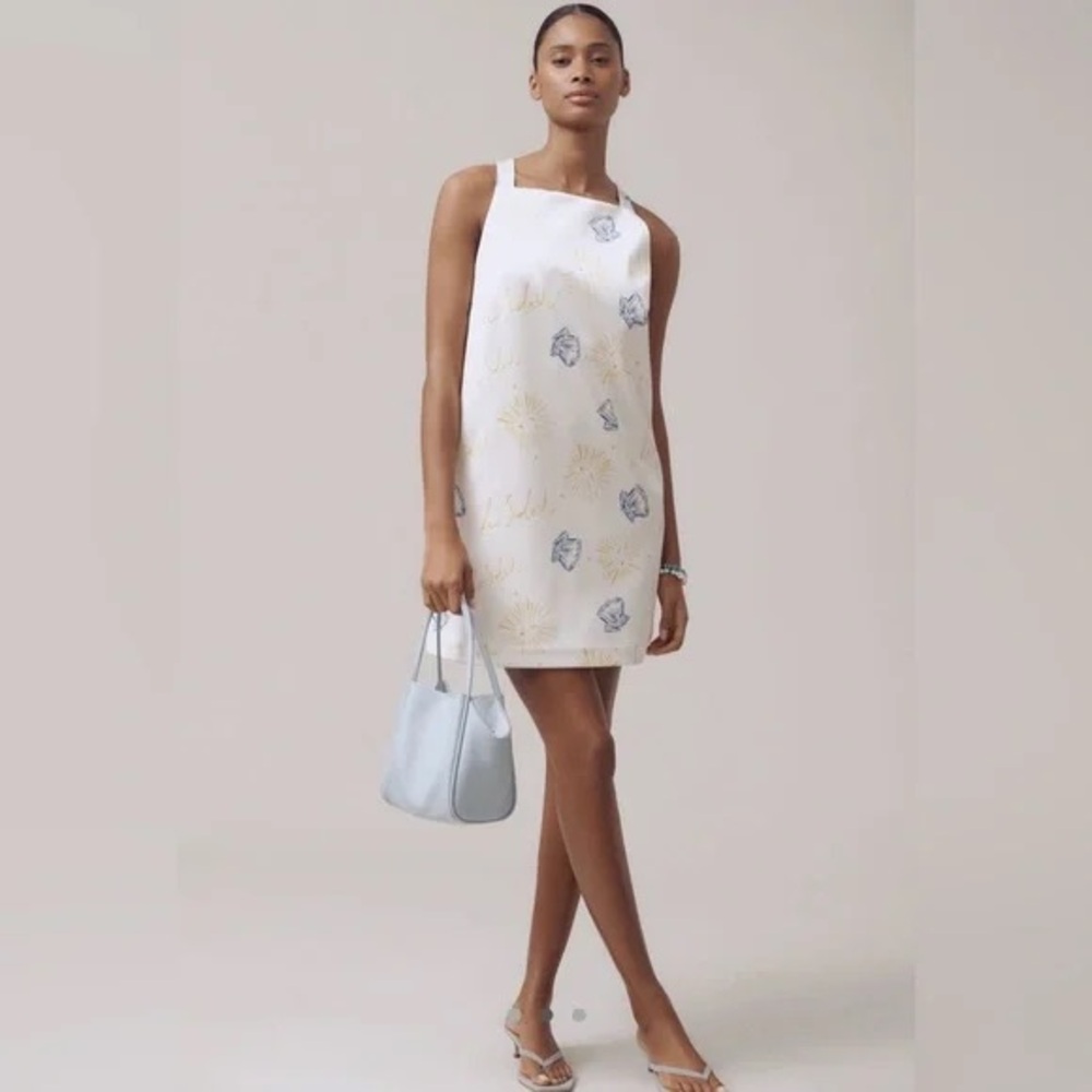 Anthropology Nephthys x Maeve Illustrated Sleeveless Mini Shift Dress - Ivory